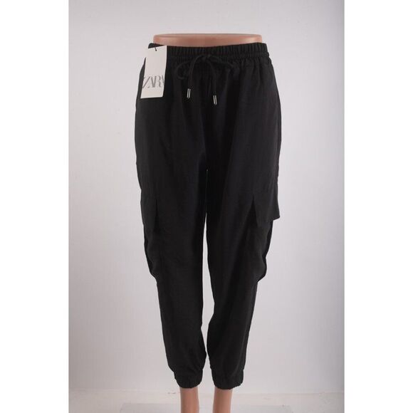 Zara Pants - Zara Womans Cargo Jogger Pants Size S Black High Elastic Waist 1971/320 NWT